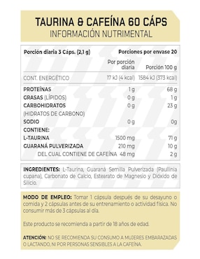 Set de suplementos alimenticios de Taurina & Cafeína 60 Cápsulas - Prowinner Prowinner