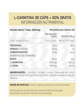 Set de suplementos alimenticios de L-Carnitina + 50% Extra - Prowinner Prowinner