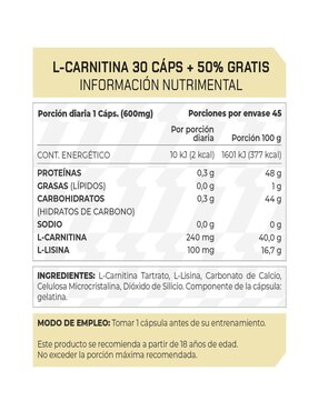 Set de suplementos alimenticios de L-Carnitina + 50% Extra - Prowinner Prowinner