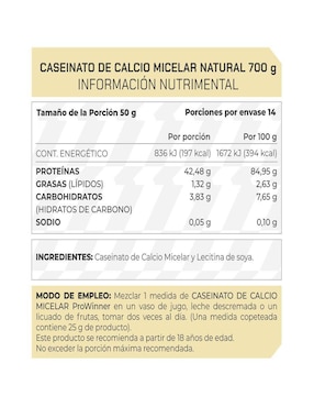 Set de suplementos alimenticios de Proteína Caseinato de calcio Micelar Natural Prowinner