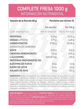 Set de suplementos alimenticios de Proteína Complete Prowinner