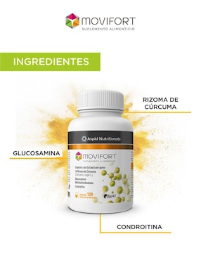 Movifort con rizoma de cúrcuma, glucosamina, metilsufonilmetano y condroitina Movifort de 120 cápsulas