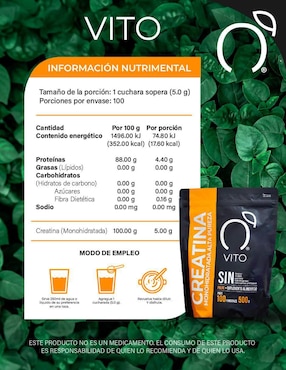 Creatina Monohidratada 500g en Polvo Vito - Vitaminas Totales de 500 g
