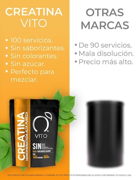 Creatina Monohidratada 500g en Polvo Vito - Vitaminas Totales de 500 g