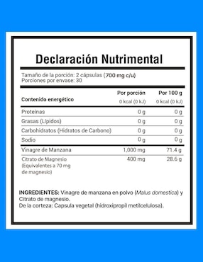 Vinagre de Manzana + Magnesio de 60 cápsulas