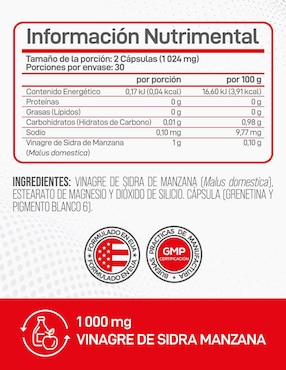 Vinagre de Manzana Forzagen Apple Cider Vinegar Forzagen de 60 cápsulas