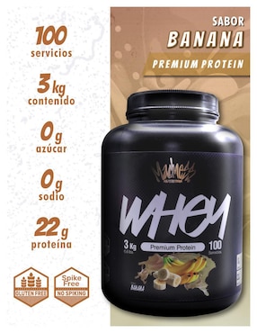 Proteína whey madness suplemento deportivo premium Madness Nutrition con proteína sabor plátano de 3 kg