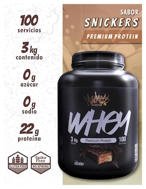 Proteína whey madness suplemento deportivo premium snickers Madness Nutrition con proteína sabor chocolate de 3 kg