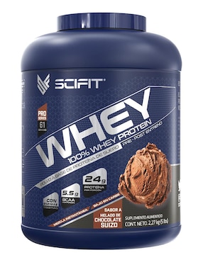 Proteína whey scifit con 24 g de proteína sabor helado de chocolate suizo de 2.27 kg (5 lb) Scifit con proteína de suero de leche aislado sabor helado de chocolate suizo de 2.27 kg
