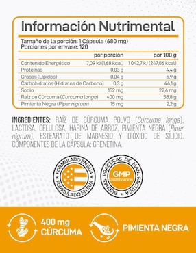 Turmeric Curcumin Forzagen con cúrcuma sin sabor de 120 cápsulas