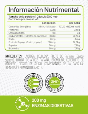 Enzyme Complex Forzagen con enzimas de papaya sin sabor de 60 cápsulas