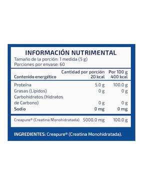 Creatina xs creapure monohidratada 60 servicios Nano Sport Technologies de 300 g
