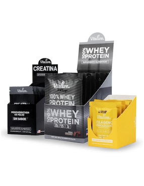 Kit de suplementos alimenticios Combo proteína whey chocolate + creatina + colágeno Vitapure