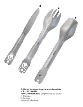 Cubiertos Wallis para campismo de acero inoxidable 3 piezas