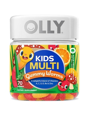 Kids Multi Gummy Worms Olly con Multivitaminico sabor ponche de frutas de 70 gomitas