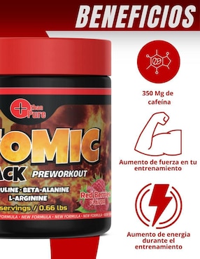 Preeentreno Atomic Black More Than Pure con cafeína sabor frutos rojos de 300 G