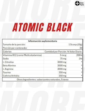 Preeentreno Atomic Black More Than Pure con cafeína sabor frutos rojos de 300 G