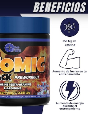 Preentreno Atomic Black More Than Pure con cafeína sabor cereza de 300 G
