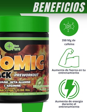 Preentreno Atomic Black More Than Pure con cafeína sabor kiwi de 300 G