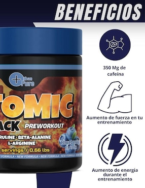 Preentreno Atomic Black More Than Pure con cafeína sabor blueberry de 300 G