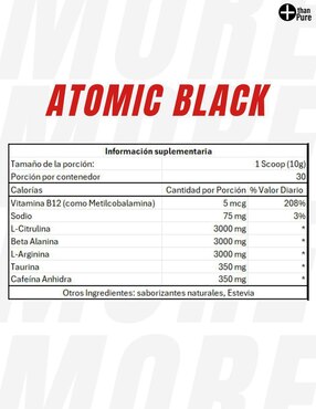 Preentreno Atomic Black More Than Pure con cafeína sabor blueberry de 300 G