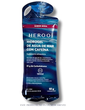 Hidrogel sabor soda Herooj con agua purificada, maltodextrina, mezcla de proteínas, vitaminas y minerales, saborizantes y edulcorantes de 60 g