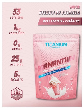 Adamantium Whey Protein Elite Nutrition con colágeno y proteína de suero de leche sabor helado de vainilla de 1 kg
