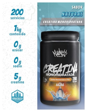 Creatina monohidratada Madness Nutrition con creatina monohidratada sabor natural de 1 kg