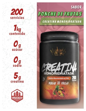 Creatina monohidratada Madness Nutrition sabor ponche de frutas de 1 kg