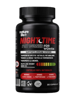 Termogenico Night Time Nature Life con multivitaminico de 30 cápsulas