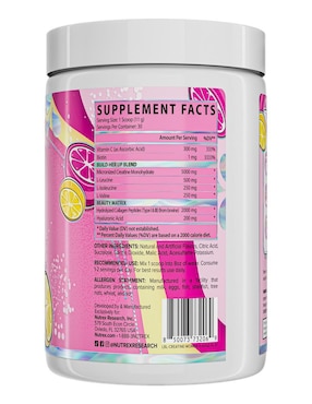 Creatina monohidratada Booty & Beauty Nutrex sabor limonada rosa de 315 g