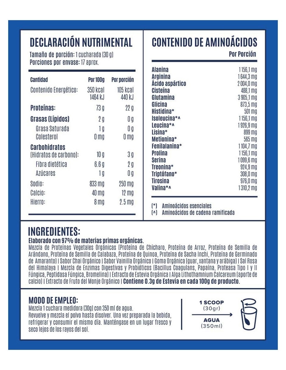 Proteína Vegetal Orgánica sabor chai de 510 g 6