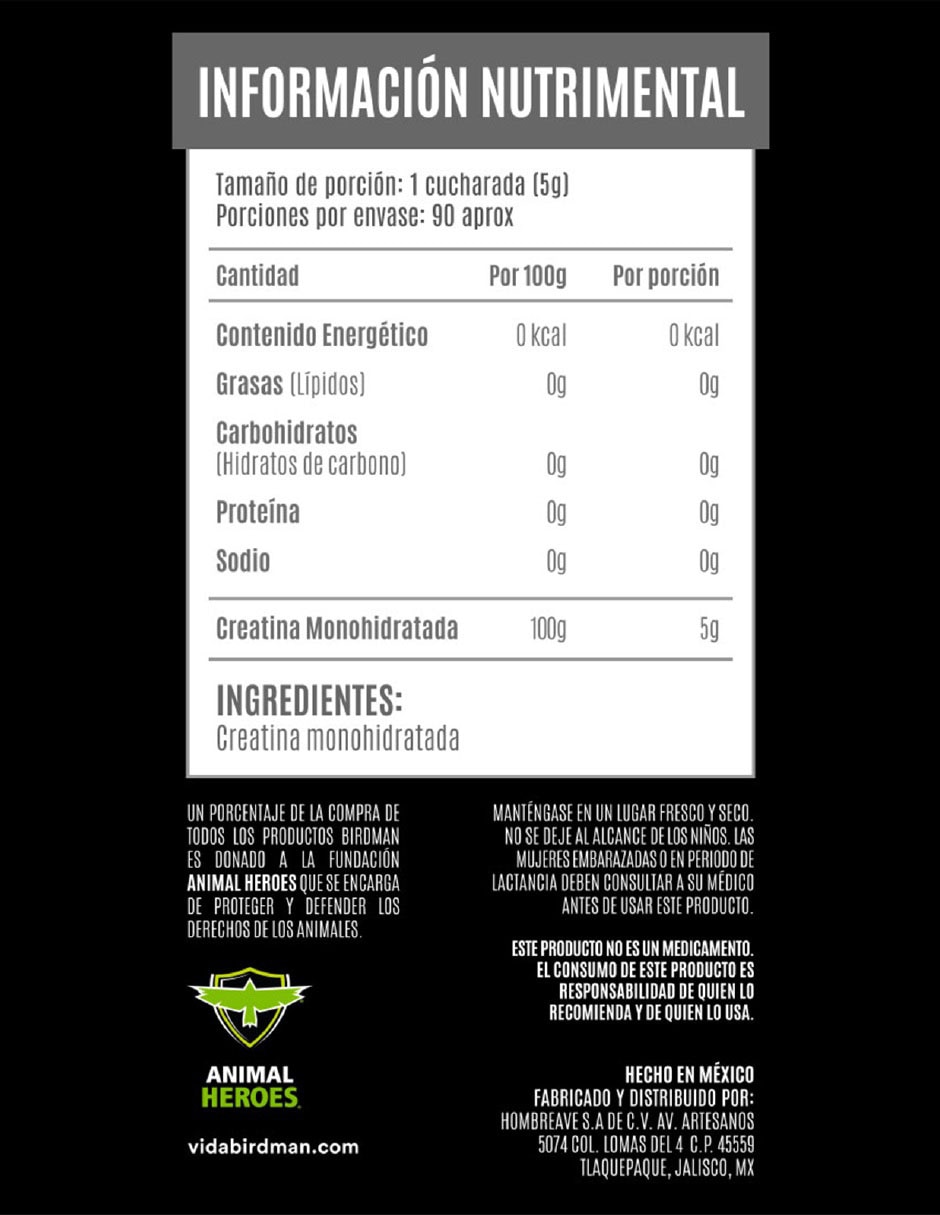 Birdman Creatina Monohidratada de Alta Pureza de 450 g 4