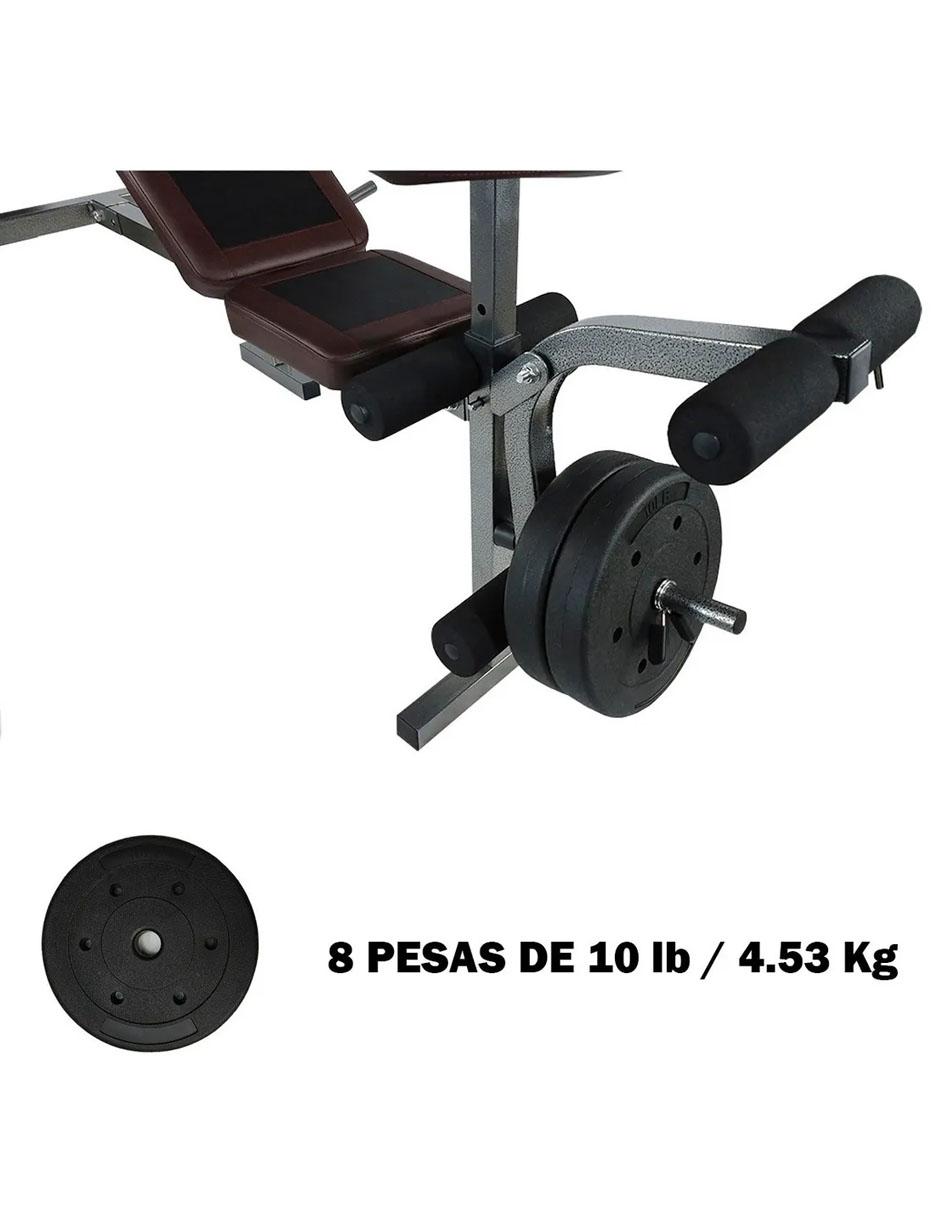 Banco Pesas Multiposiciones Kit Pesas Discos Barra 6