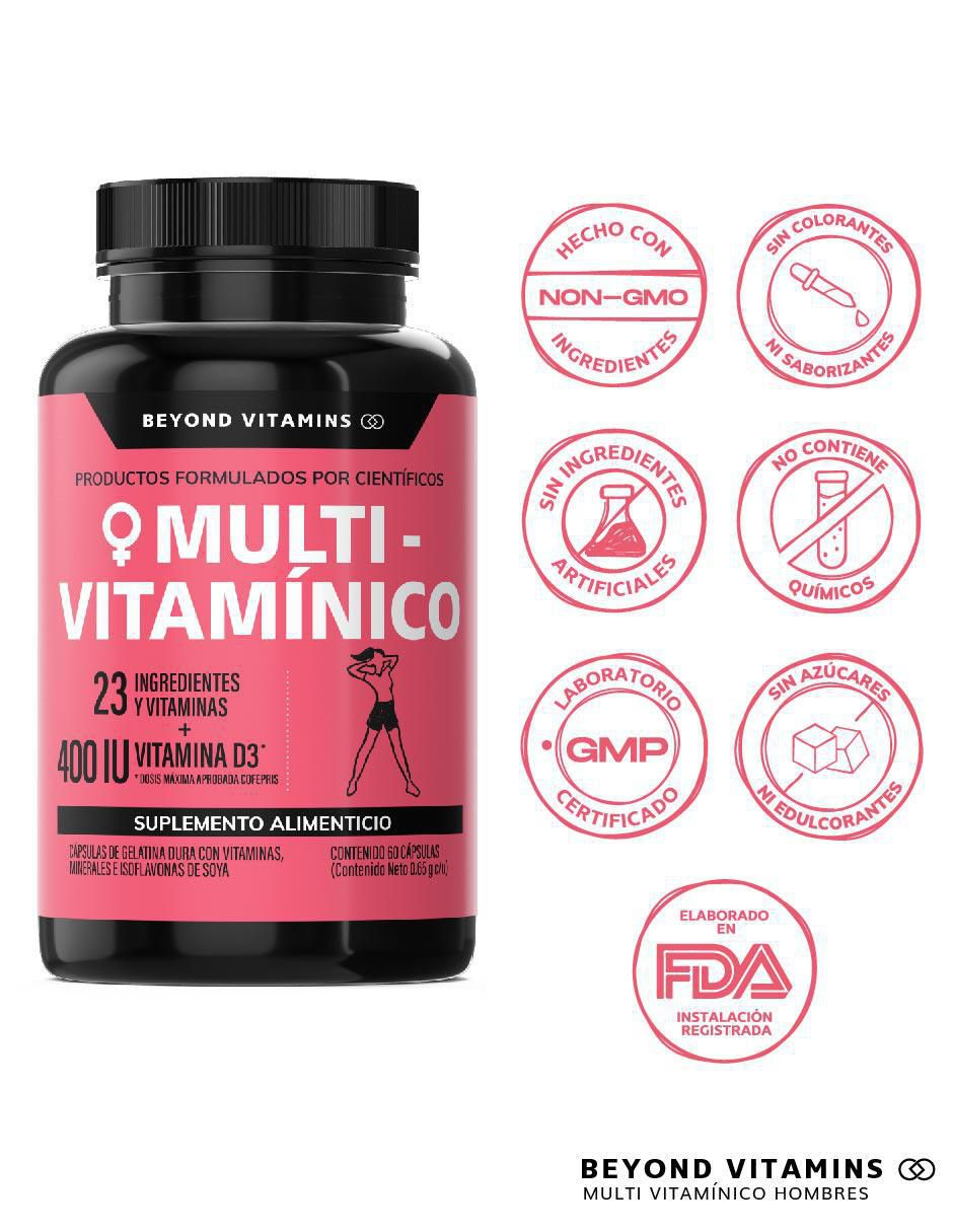 Multivitaminico con Vitamina D 23 vitaminas y minerales para Mujeres sabor natural de 60 cápsulas 4