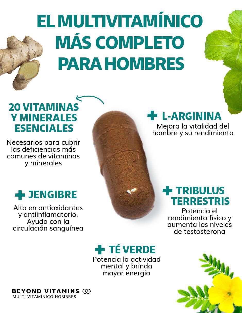 Multivitaminico con Vitamina D 23 vitaminas y minerales para Hombres sabor natural de 60 cápsulas 2