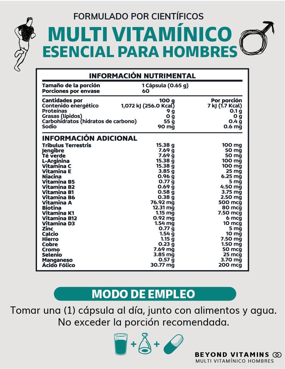 Multivitaminico con Vitamina D 23 vitaminas y minerales para Hombres sabor natural de 60 cápsulas 5