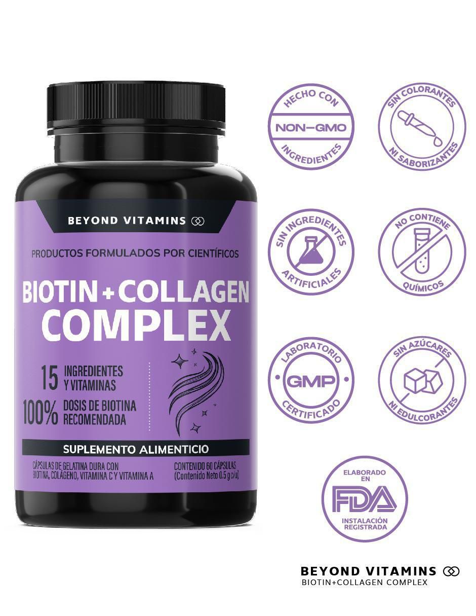 Biotina con Colágeno para cabello piel y uñas sabor natural de 60 cápsulas 4