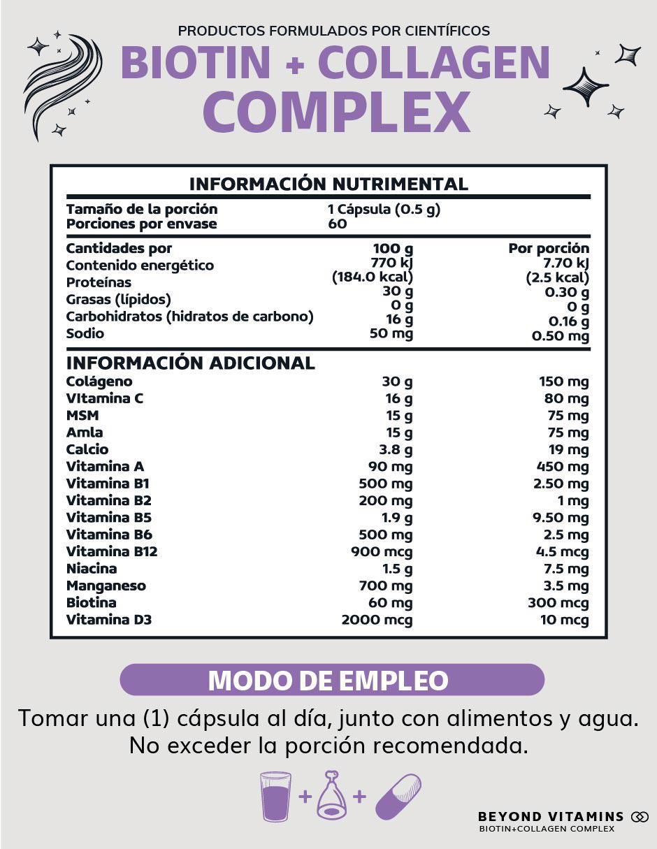 Biotina con Colágeno para cabello piel y uñas sabor natural de 60 cápsulas 5