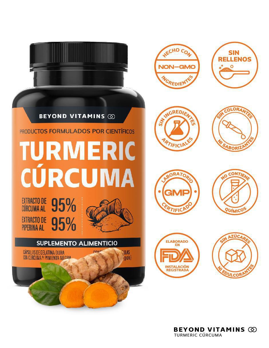 Turmeric con Cúrcuma al 95% y Piperina con turmeric y piperina sabor natural de 60 cápsulas 4