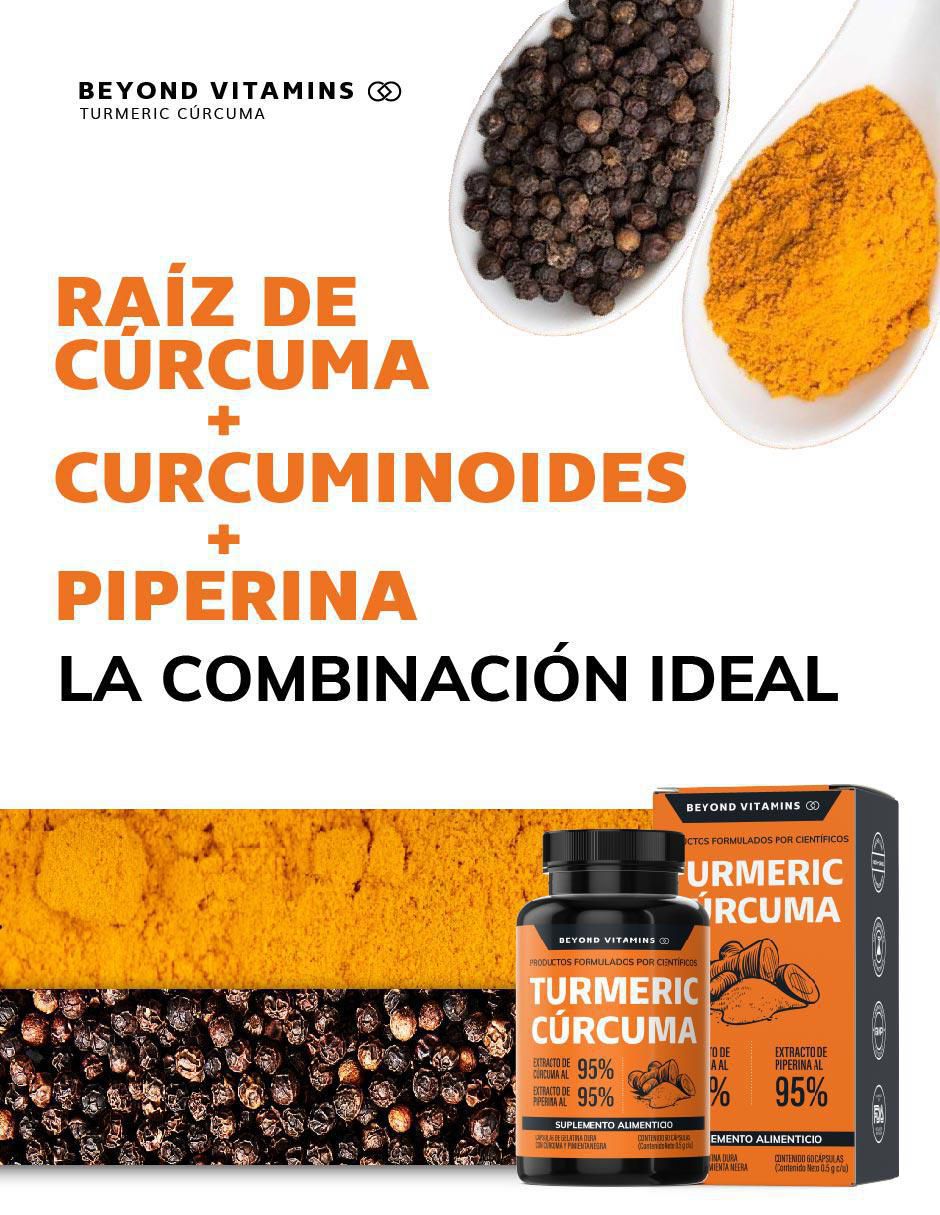 Turmeric con Cúrcuma al 95% y Piperina con turmeric y piperina sabor natural de 60 cápsulas 6