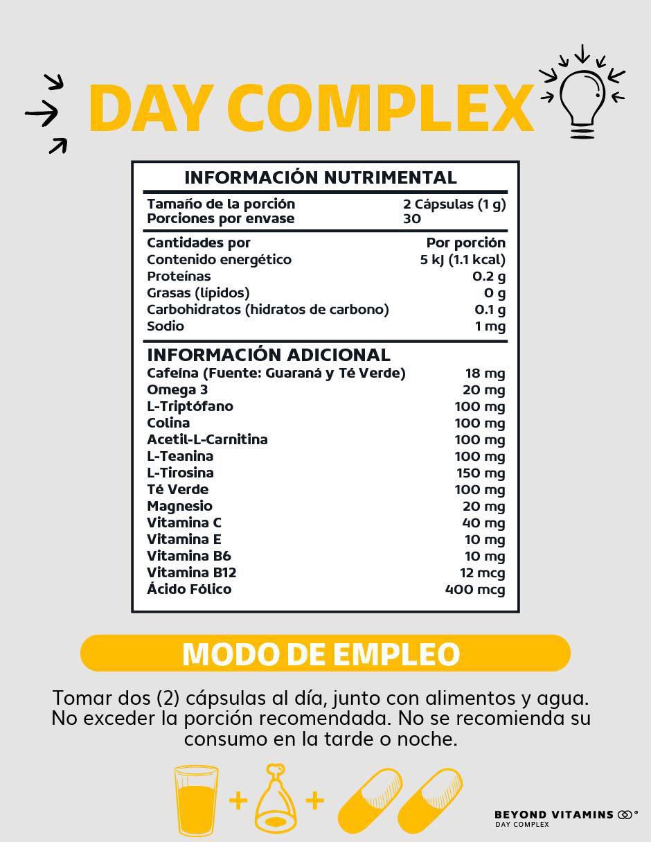 Day Complex Nootrópico con Omega 3 Carnitina Teanina y Vitamina C sabor natural de 60 cápsulas 4