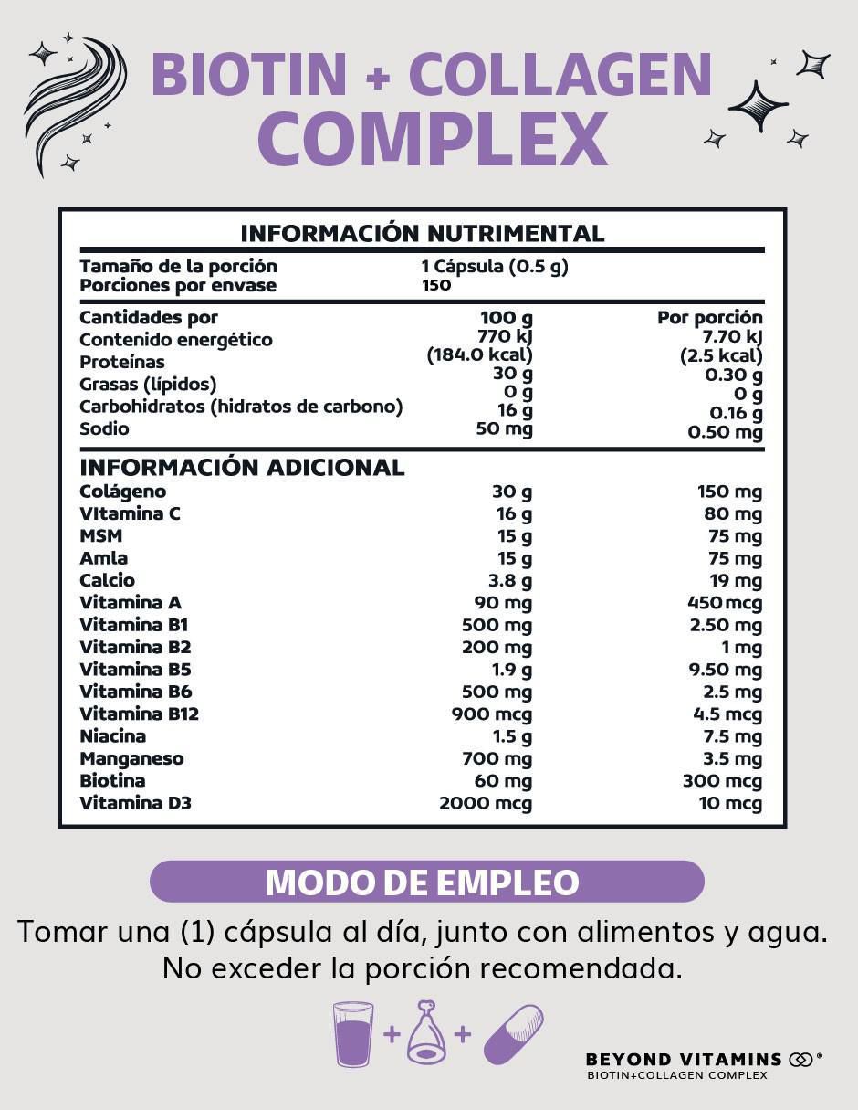 Biotina con biotina y colágeno sabor natural de 150 cápsulas 5