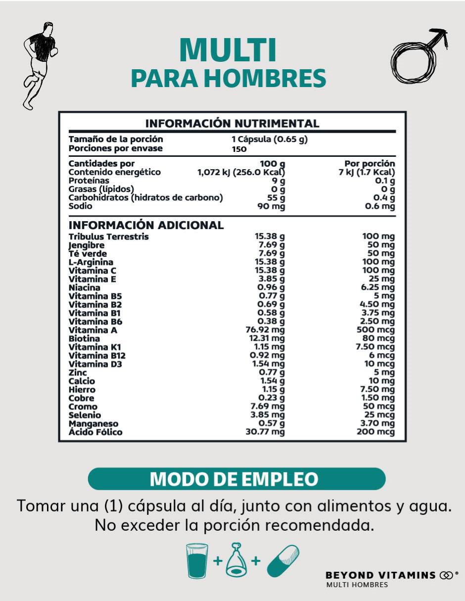 Multivitaminico con vitaminas y minerales para Hombres sabor natural de 150 cápsulas 6