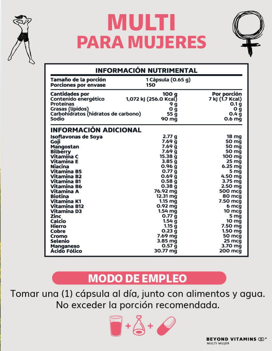 Multivitaminico con vitaminas y minerales para Mujeres sabor natural de 150 cápsulas 6