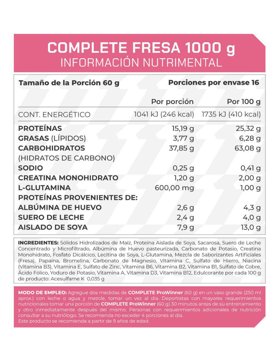 Suplemento Complete Prowinner sabor fresa de 1 kg 2