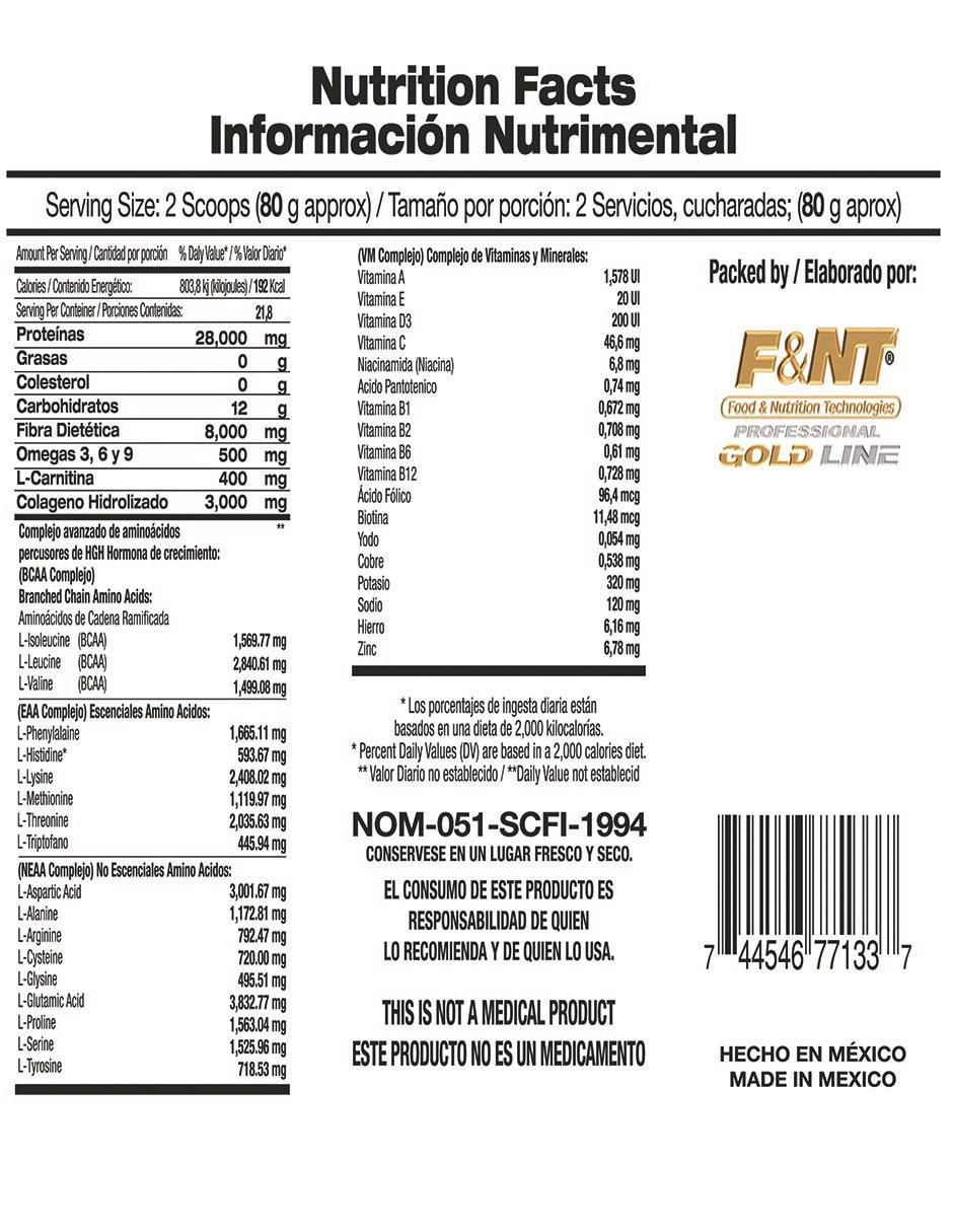 Suplemento alimenticio Food & Nutrition Technologies sabor vainilla de 1750 g 2