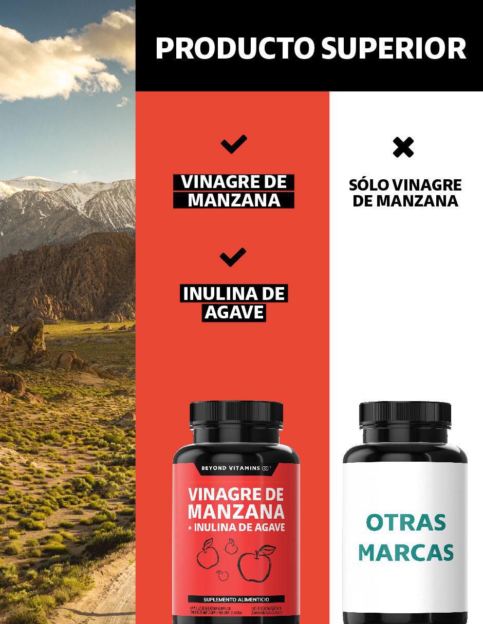 Vinagre de Manzana con Inulina de Agave sabor natural de 150 cápsulas 3