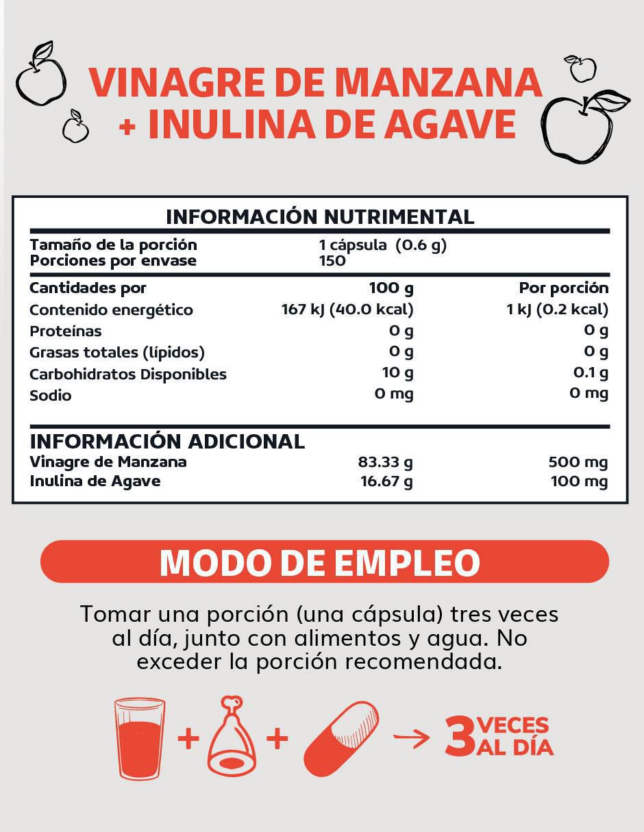 Vinagre de Manzana con Inulina de Agave sabor natural de 150 cápsulas 6