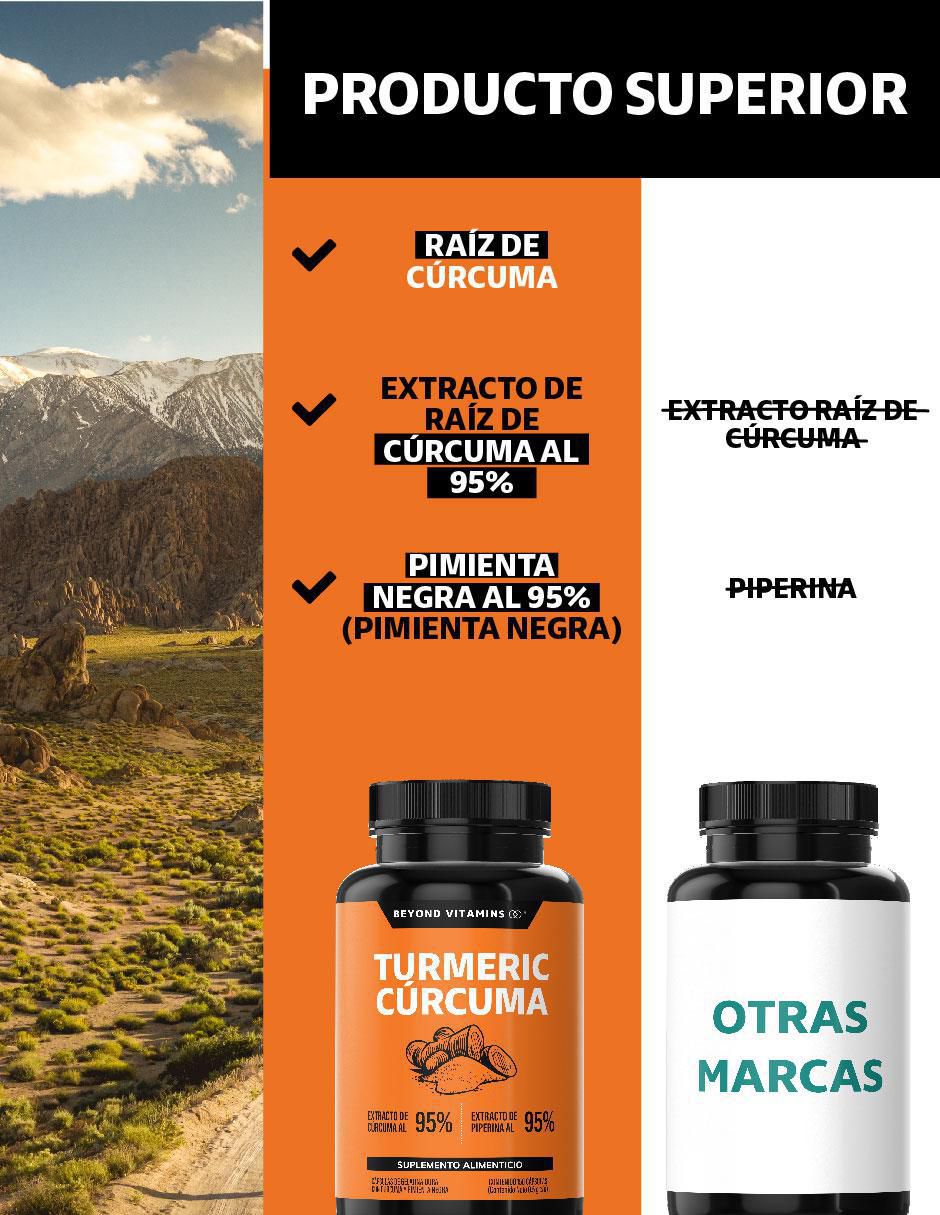 Cúrcuma al 95% y Pimienta negra con turmeric y piperina sabor natural de 150 cápsulas 3